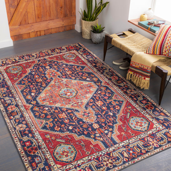 Langley Street Fleckenstein Power Loom Performance Red/Navy Rug